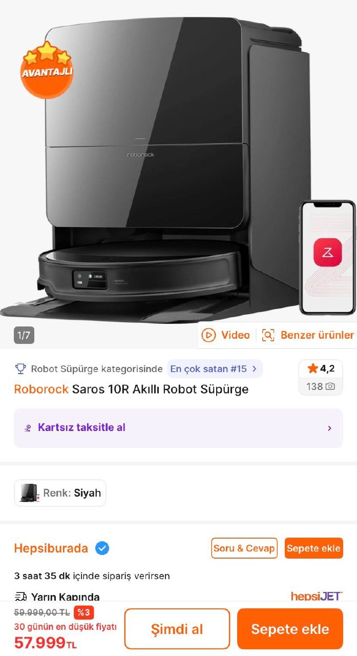 Roborock Saros 10R Çöp İstasyonlu Akıllı Robot Süpürge