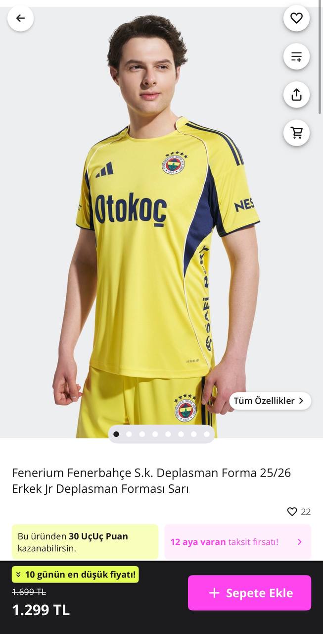 Fenerium Fenerbahçe S.k. Deplasman Forma 25/26 (15-16 Yaş)