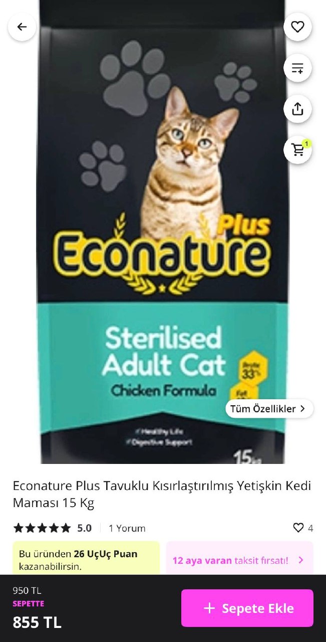Econature Plus Tavuklu 15 kg Kısırlaştırılmış Yetişkin Kedi Maması