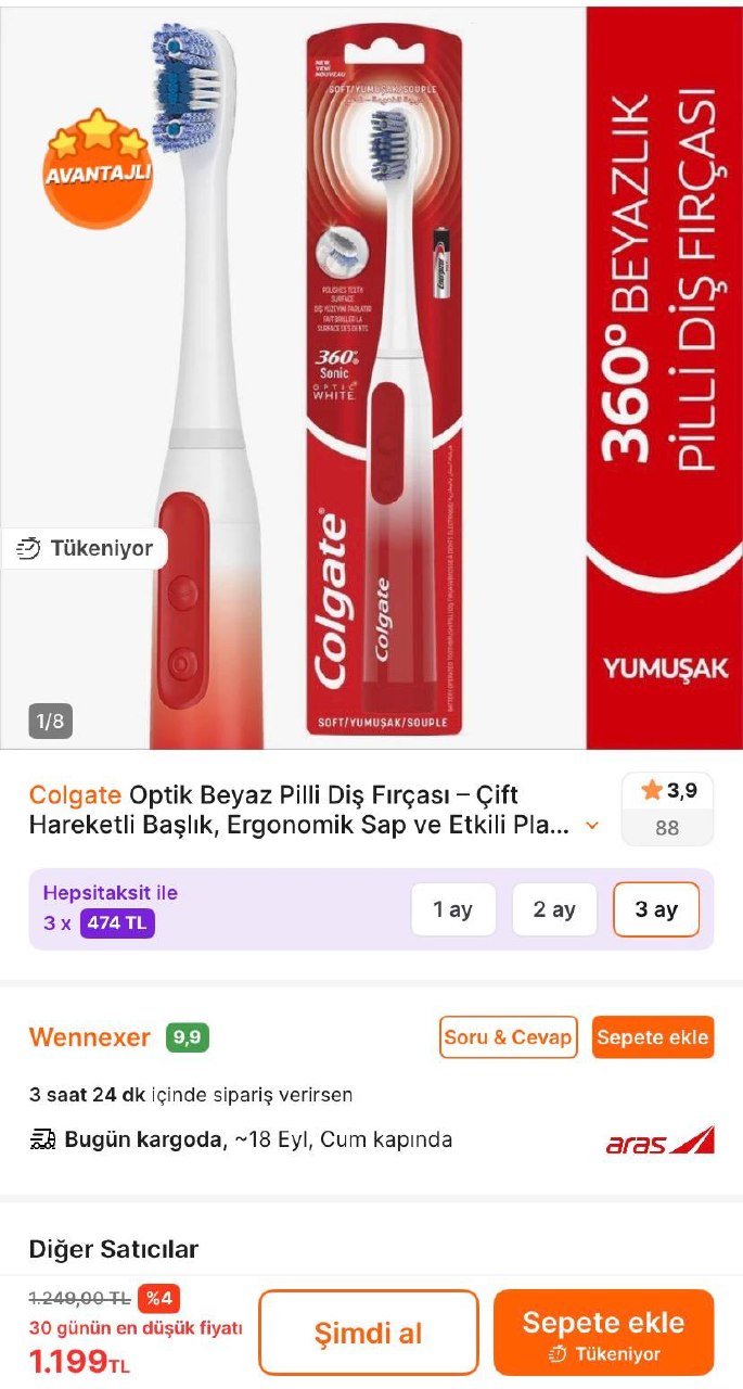 Colgate 360 Optik Beyaz Pilli Diş Fırçası