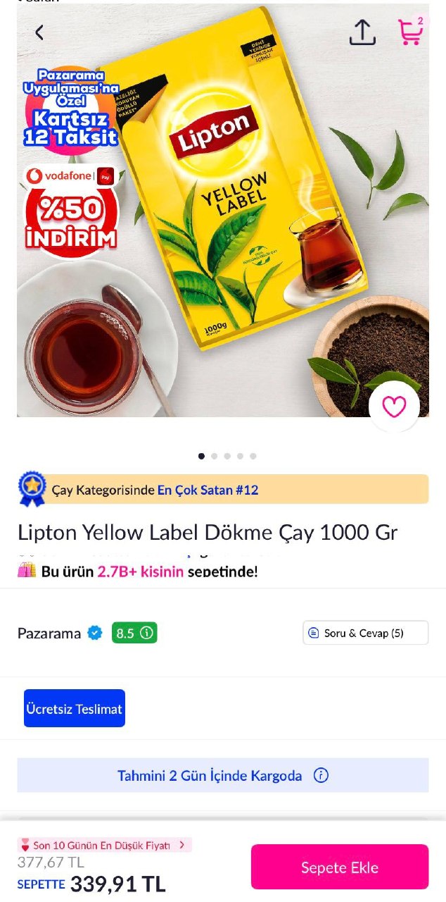 Lipton Yellow Label Dökme Çay 1000 Gr